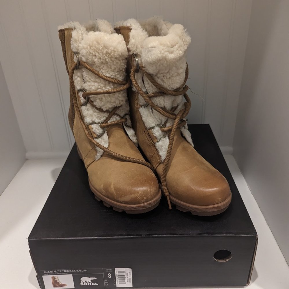 SOREL Joan of Artic Wedge II Shearling Boots- Size 8